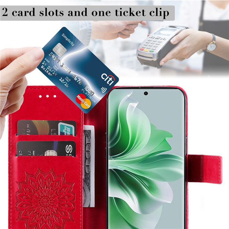 KT Imprinting Flower Series-1 For Oppo Reno11 Pro 5G (Global) Case Leather Wallet Cover with Wrist Strap - Red