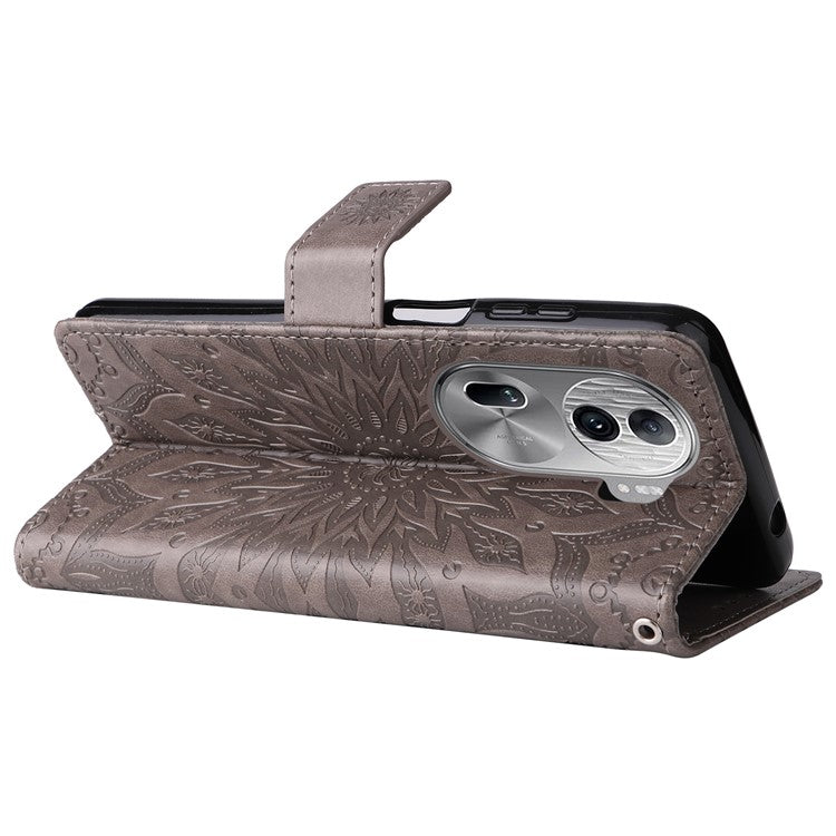 KT Imprinting Flower Series-1 For Oppo Reno11 Pro 5G (Global) Case Leather Wallet Cover with Wrist Strap - Grey