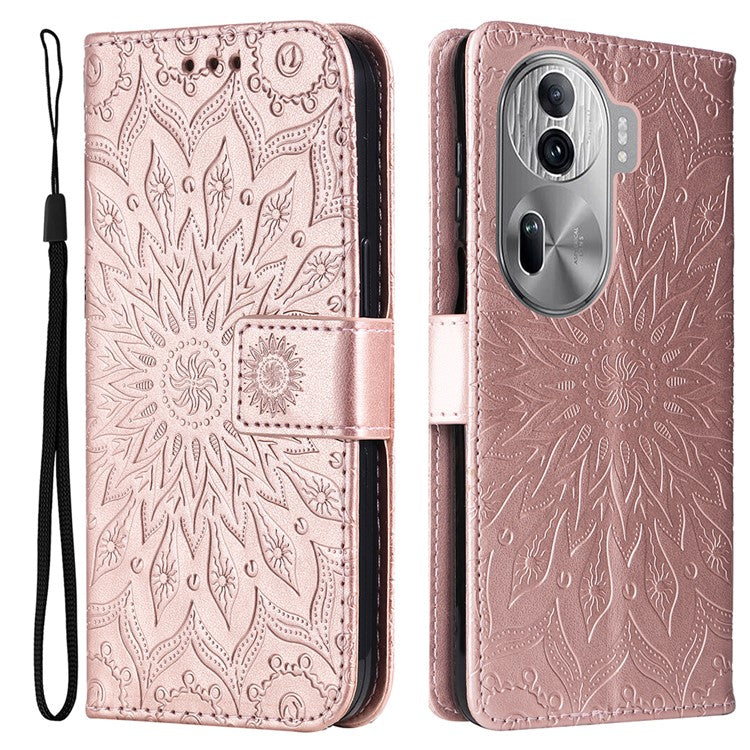 KT Imprinting Flower Series-1 For Oppo Reno11 Pro 5G (Global) Case Leather Wallet Cover with Wrist Strap - Rose Gold