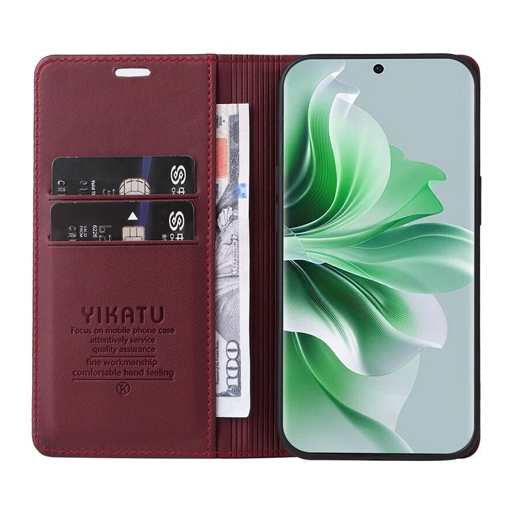 YIKATU YK-001 For Oppo Reno11 Pro 5G (Global) Wallet Case Flip Leather Cover Folding Stand - Wine Red
