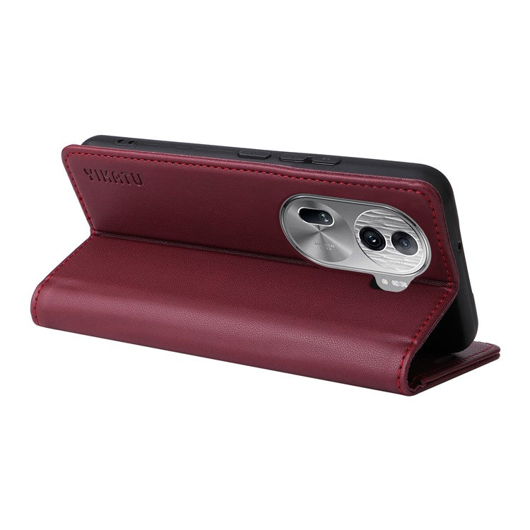 YIKATU YK-001 For Oppo Reno11 Pro 5G (Global) Wallet Case Flip Leather Cover Folding Stand - Wine Red