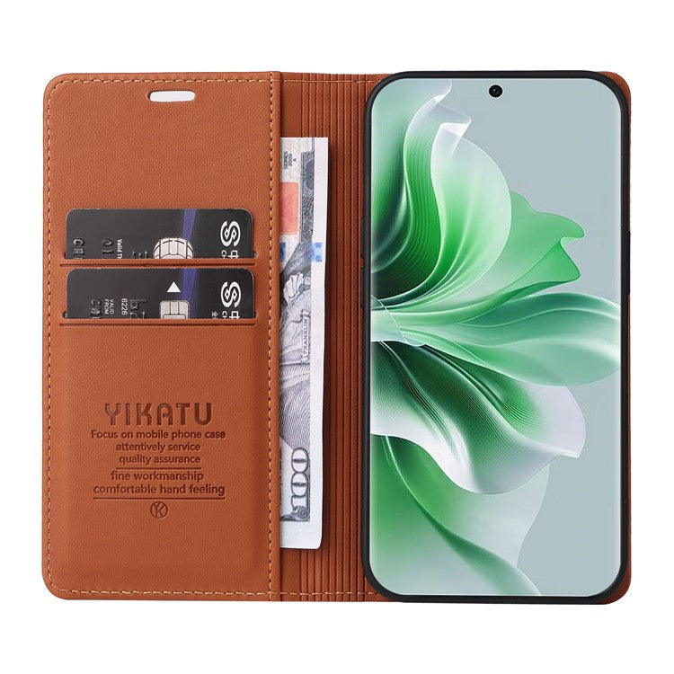YIKATU YK-001 For Oppo Reno11 Pro 5G (Global) Wallet Case Flip Leather Cover Folding Stand - Brown