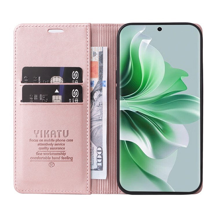 YIKATU YK-001 For Oppo Reno11 Pro 5G (Global) Wallet Case Flip Leather Cover Folding Stand - Rose Gold