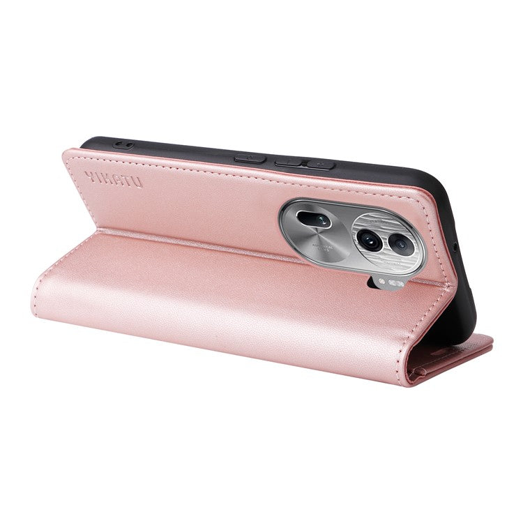 YIKATU YK-001 For Oppo Reno11 Pro 5G (Global) Wallet Case Flip Leather Cover Folding Stand - Rose Gold