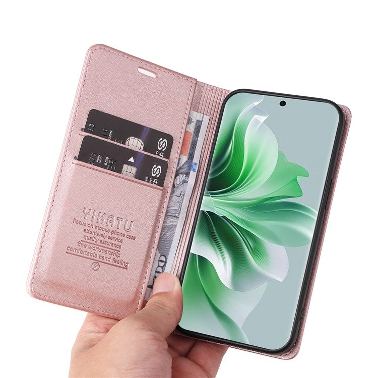 YIKATU YK-001 For Oppo Reno11 Pro 5G (Global) Wallet Case Flip Leather Cover Folding Stand - Rose Gold