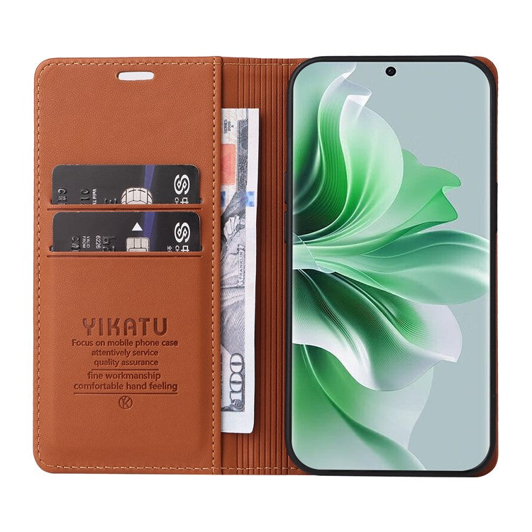 YIKATU YK-001 For Oppo Reno11 5G (Global) Leather Case Wallet Cover Magnetic Closing - Brown