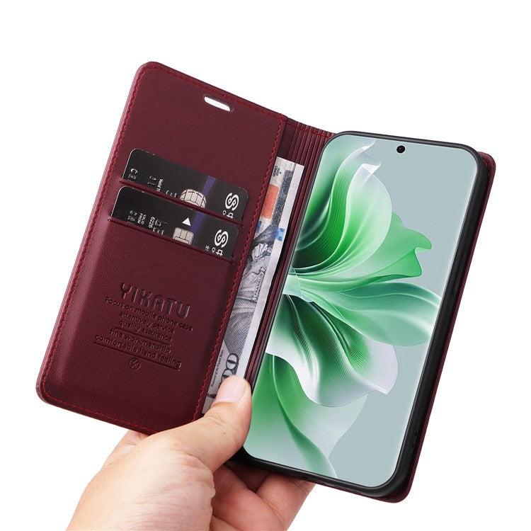 YIKATU YK-001 For Oppo Reno11 5G (Global) Leather Case Wallet Cover Magnetic Closing - Wine Red