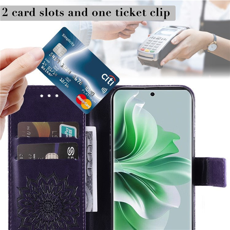 KT Imprinting Flower Series-1 For Oppo Reno11 5G (Global) Cell Phone Case Wallet Cover - Purple