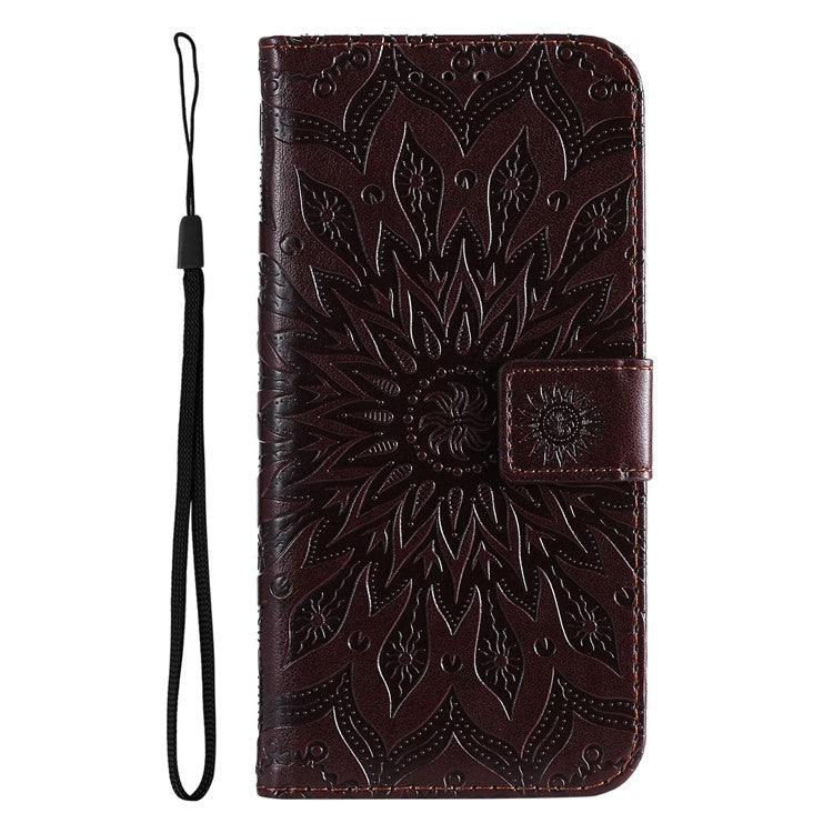 KT Imprinting Flower Series-1 For Oppo Reno11 5G (Global) Cell Phone Case Wallet Cover - Brown