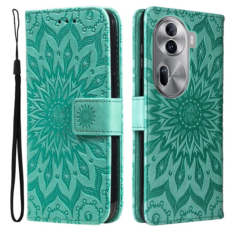 KT Imprinting Flower Series-1 For Oppo Reno11 5G (Global) Cell Phone Case Wallet Cover - Green