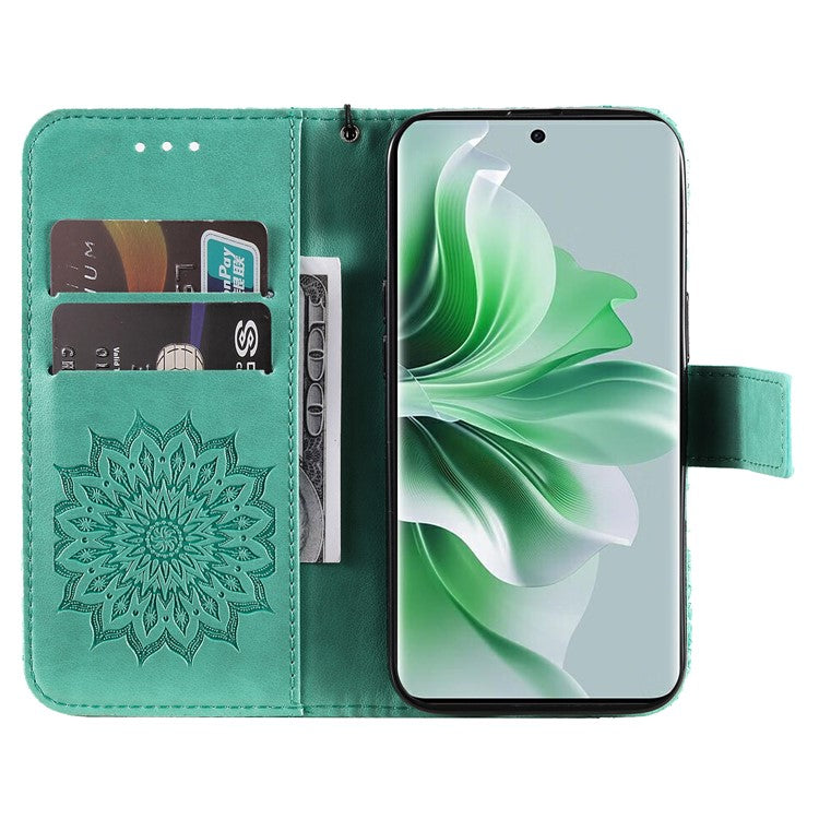 KT Imprinting Flower Series-1 For Oppo Reno11 5G (Global) Cell Phone Case Wallet Cover - Green