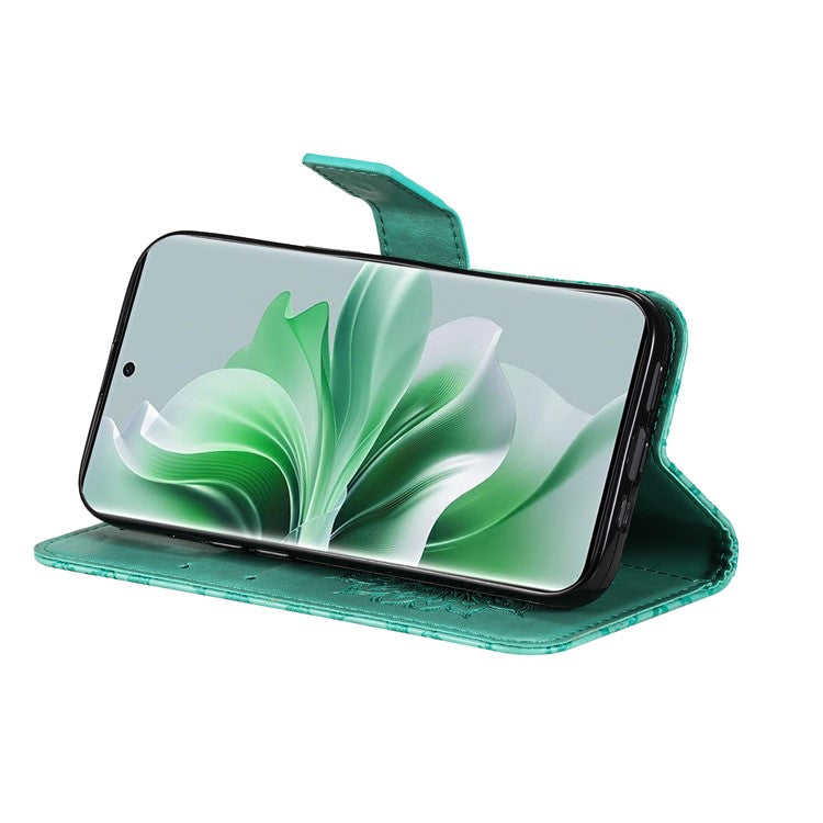 KT Imprinting Flower Series-1 For Oppo Reno11 5G (Global) Cell Phone Case Wallet Cover - Green