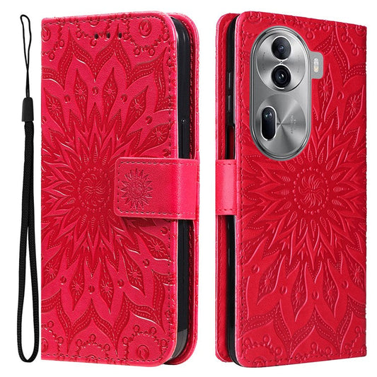 KT Imprinting Flower Series-1 For Oppo Reno11 5G (Global) Cell Phone Case Wallet Cover - Red