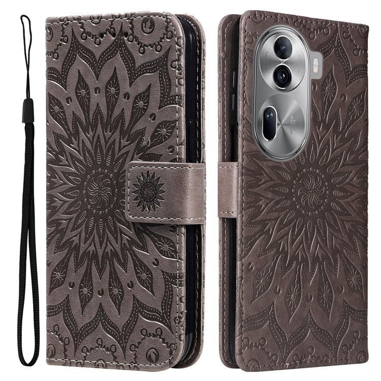 KT Imprinting Flower Series-1 For Oppo Reno11 5G (Global) Cell Phone Case Wallet Cover - Grey