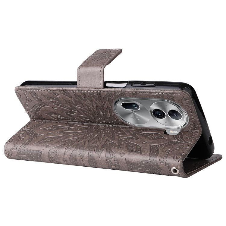 KT Imprinting Flower Series-1 For Oppo Reno11 5G (Global) Cell Phone Case Wallet Cover - Grey