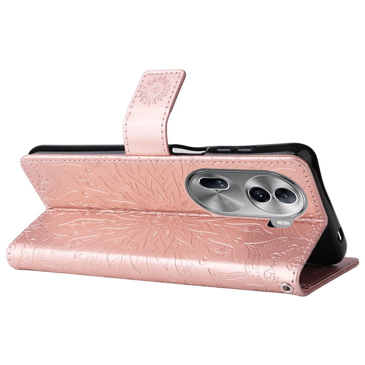 KT Imprinting Flower Series-1 For Oppo Reno11 5G (Global) Cell Phone Case Wallet Cover - Rose Gold