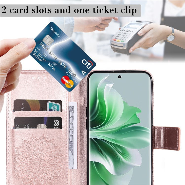 KT Imprinting Flower Series-1 For Oppo Reno11 5G (Global) Cell Phone Case Wallet Cover - Rose Gold