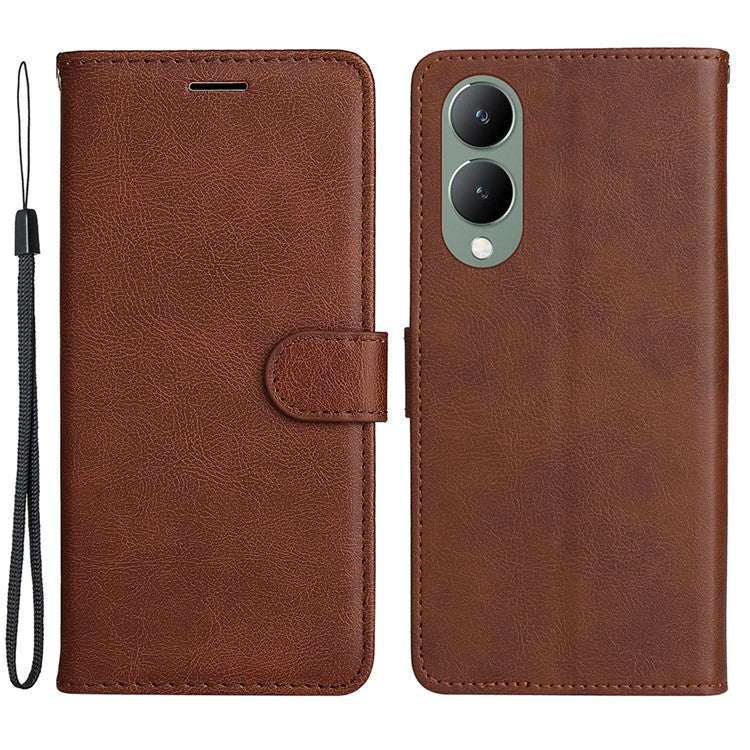 KT Leather Series-2 for vivo Y17s 4G Case Anti-drop Solid Color Stand Phone Protector - Brown