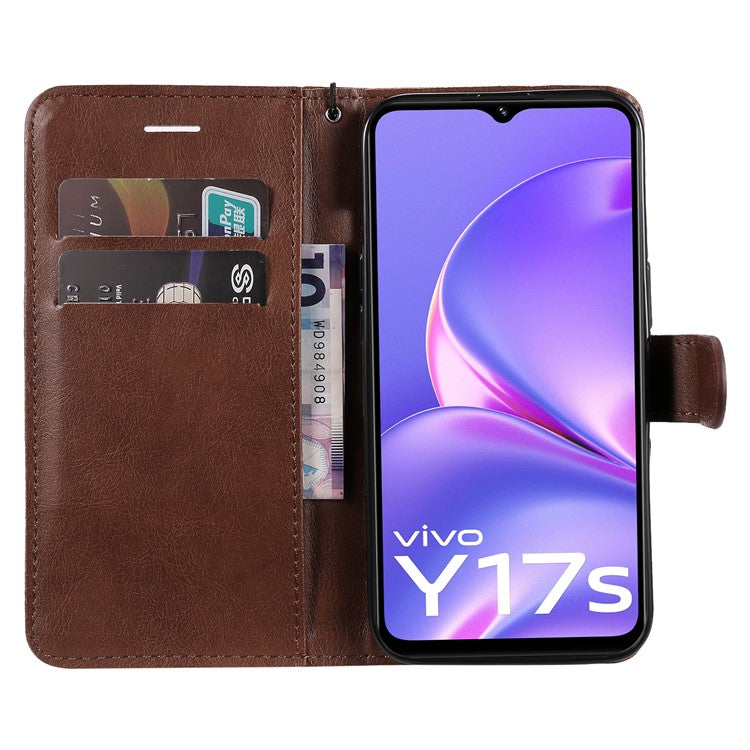 KT Leather Series-2 for vivo Y17s 4G Case Anti-drop Solid Color Stand Phone Protector - Brown