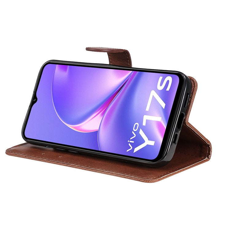 KT Leather Series-2 for vivo Y17s 4G Case Anti-drop Solid Color Stand Phone Protector - Brown