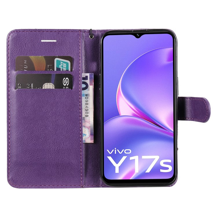 KT Leather Series-2 for vivo Y17s 4G Case Anti-drop Solid Color Stand Phone Protector - Purple