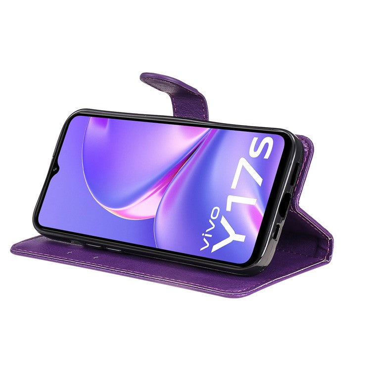 KT Leather Series-2 for vivo Y17s 4G Case Anti-drop Solid Color Stand Phone Protector - Purple