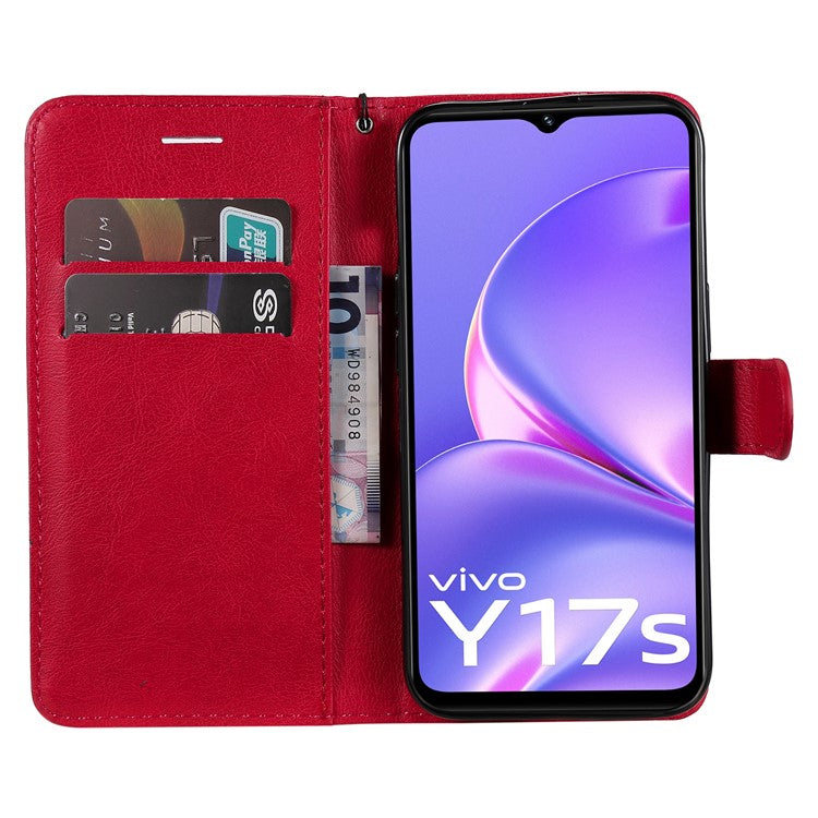KT Leather Series-2 for vivo Y17s 4G Case Anti-drop Solid Color Stand Phone Protector - Red