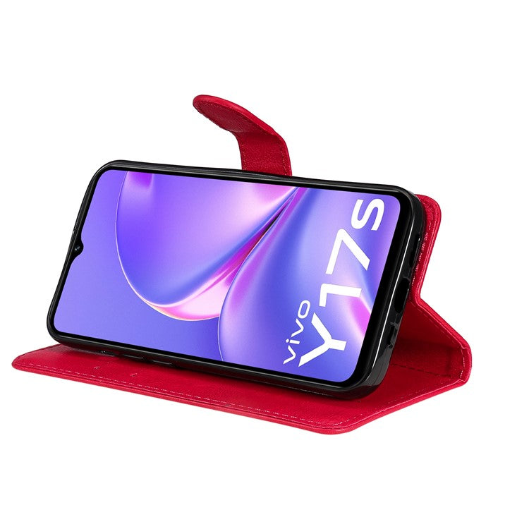 KT Leather Series-2 for vivo Y17s 4G Case Anti-drop Solid Color Stand Phone Protector - Red
