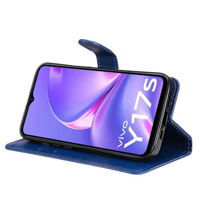 KT Leather Series-2 for vivo Y17s 4G Case Anti-drop Solid Color Stand Phone Protector - Blue
