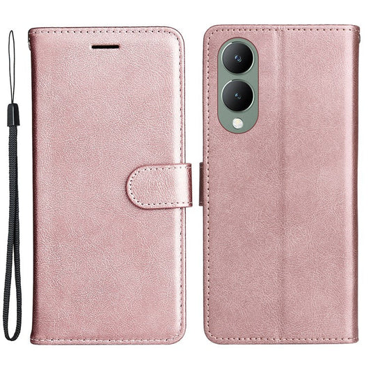 KT Leather Series-2 for vivo Y17s 4G Case Anti-drop Solid Color Stand Phone Protector - Rose Gold