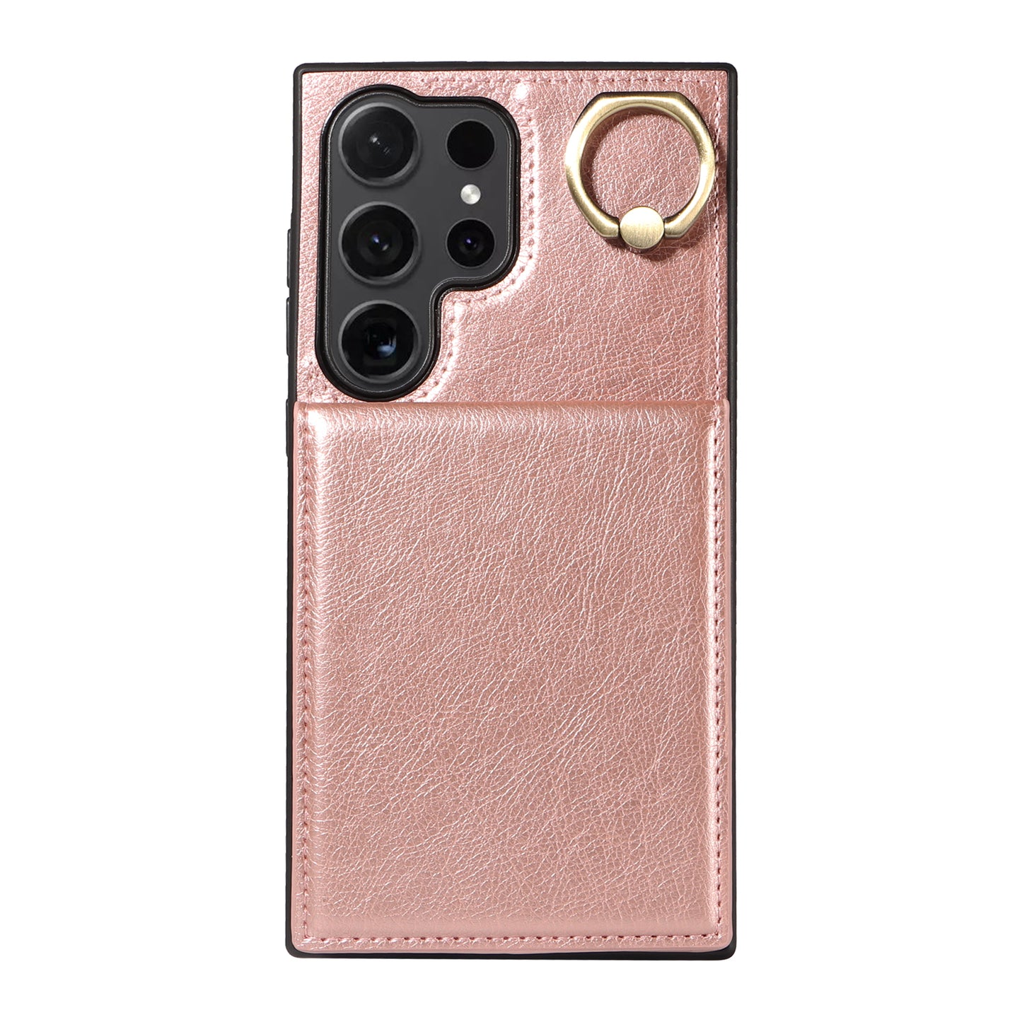 004 for Samsung Galaxy S24 Ultra Phone Case Litchi Texture Back Cover Card Holder - Rose Gold