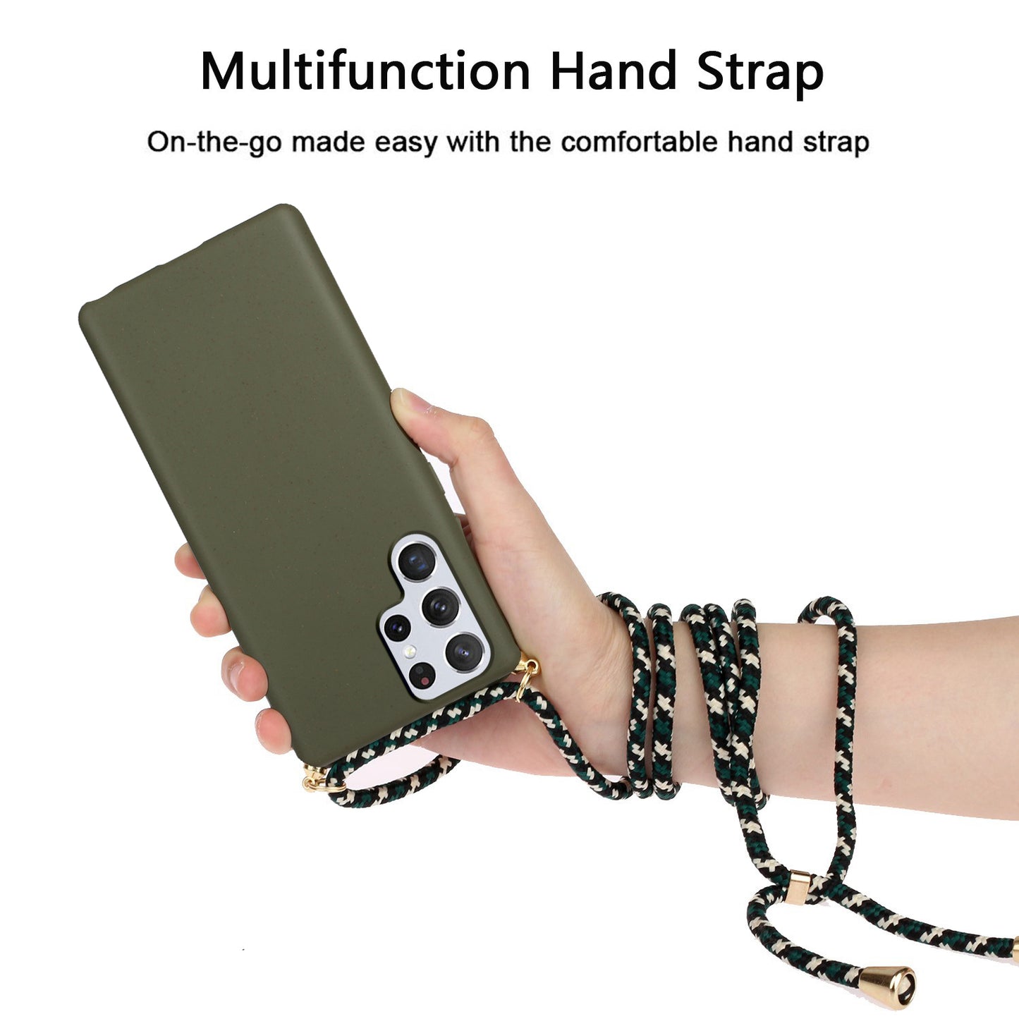 For Samsung Galaxy S24 Ultra Eco-Friendly Phone Case TPU+Wheat Straw Cover with Lanyard - Army Green