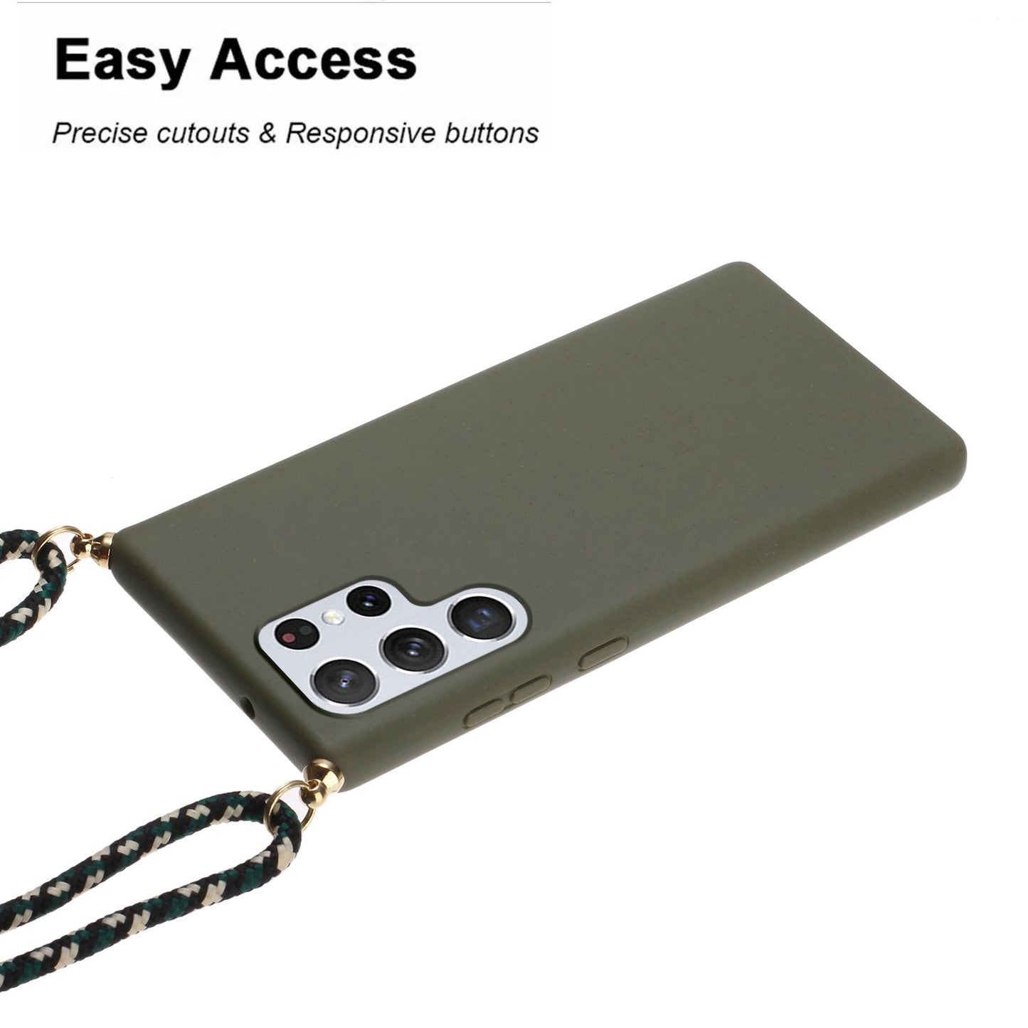 For Samsung Galaxy S24 Ultra Eco-Friendly Phone Case TPU+Wheat Straw Cover with Lanyard - Army Green