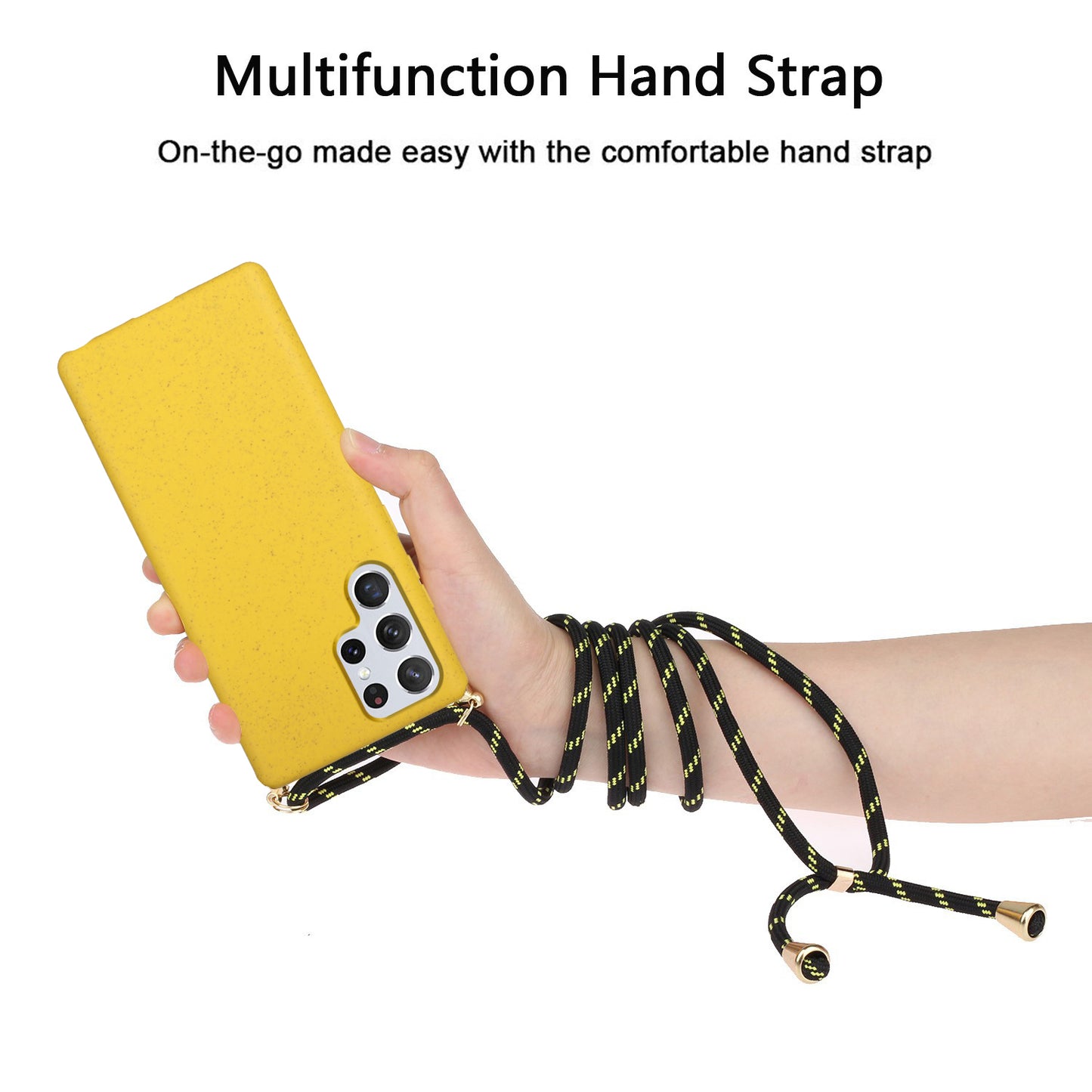 For Samsung Galaxy S24 Ultra Eco-Friendly Phone Case TPU+Wheat Straw Cover with Lanyard - Yellow