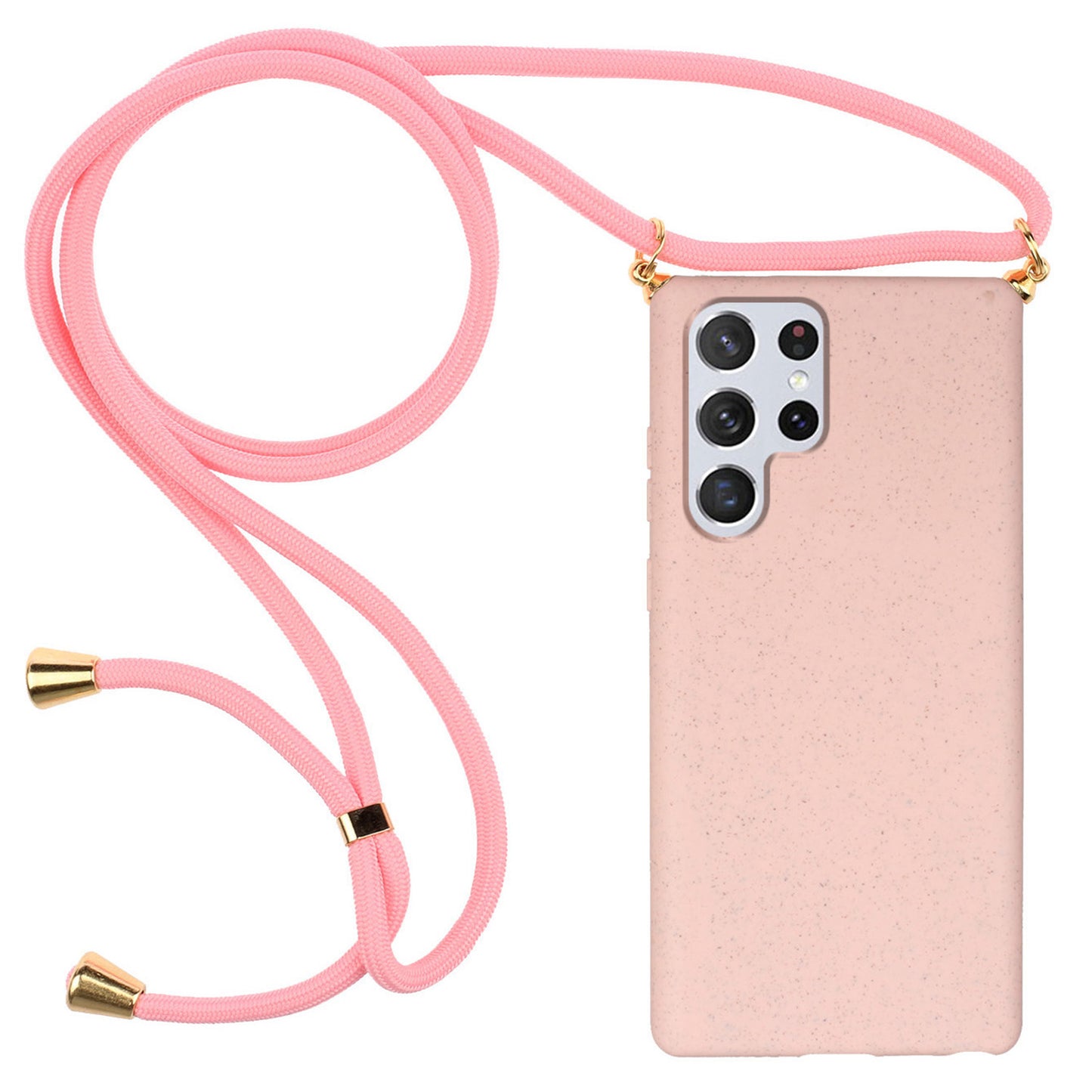 For Samsung Galaxy S24 Ultra Eco-Friendly Phone Case TPU+Wheat Straw Cover with Lanyard - Pink