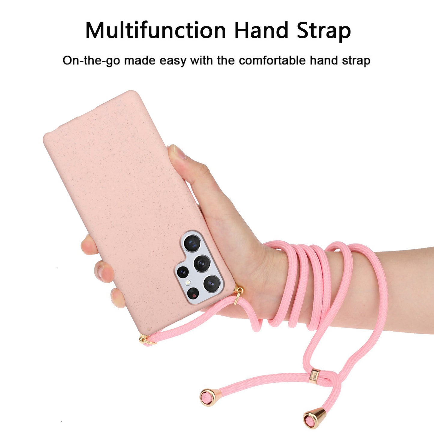 For Samsung Galaxy S24 Ultra Eco-Friendly Phone Case TPU+Wheat Straw Cover with Lanyard - Pink
