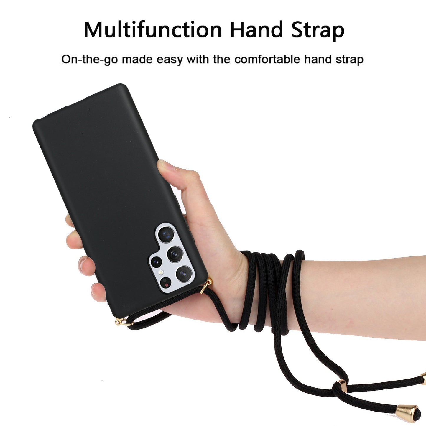 For Samsung Galaxy S24 Ultra Eco-Friendly Phone Case TPU+Wheat Straw Cover with Lanyard - Black