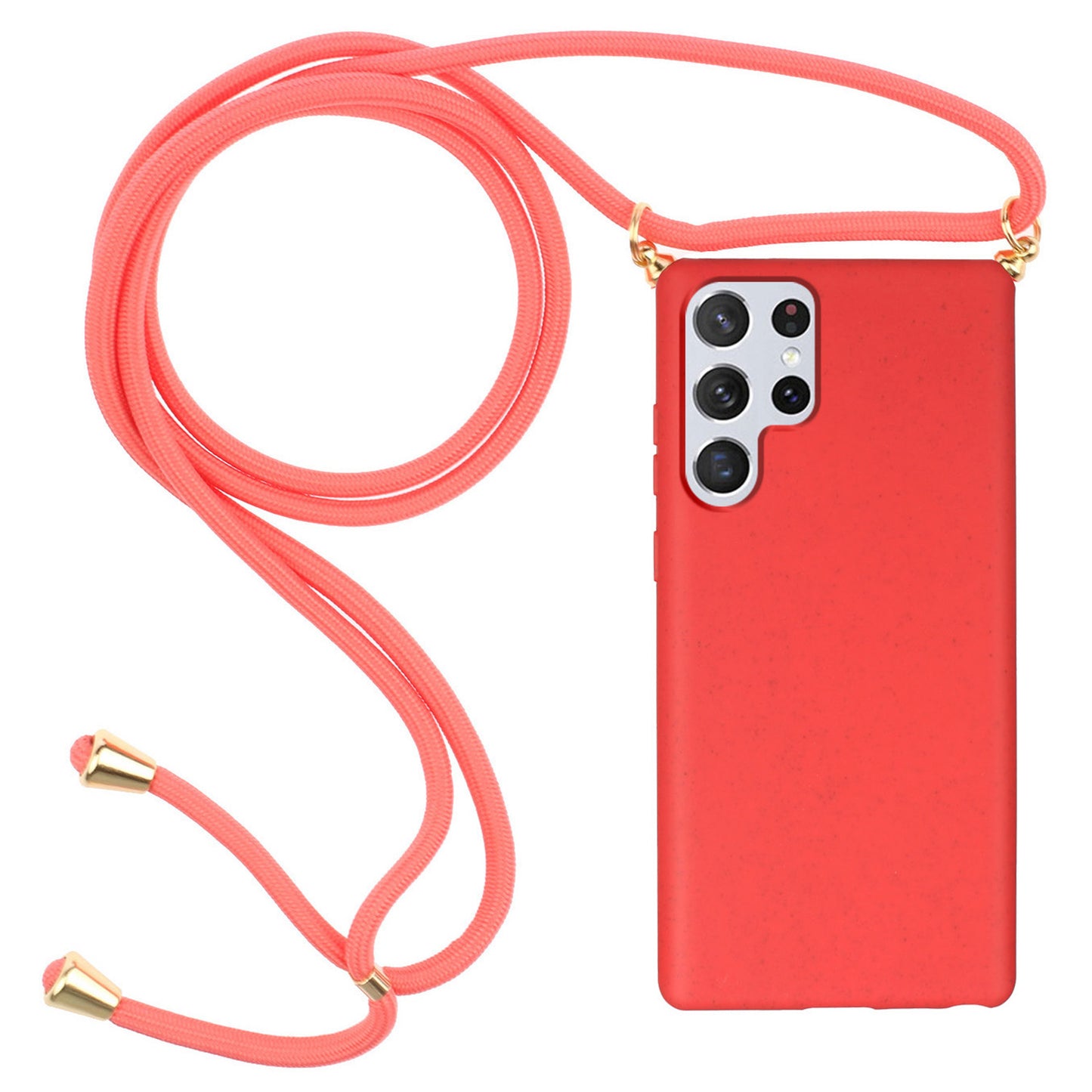 For Samsung Galaxy S24 Ultra Eco-Friendly Phone Case TPU+Wheat Straw Cover with Lanyard - Red