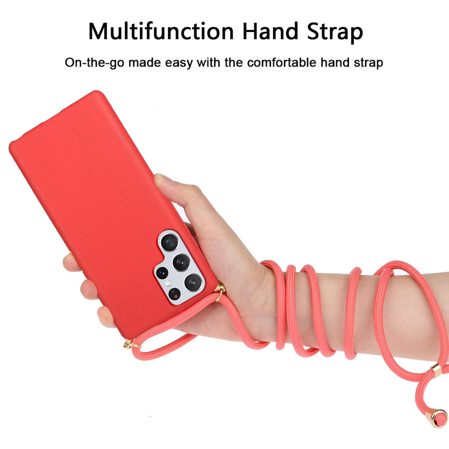 For Samsung Galaxy S24 Ultra Eco-Friendly Phone Case TPU+Wheat Straw Cover with Lanyard - Red