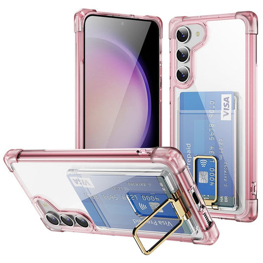 YSM Reinforced Corners Series for Samsung Galaxy S23+ Case Card Holder Clear Phone Cover - Transparent Pink