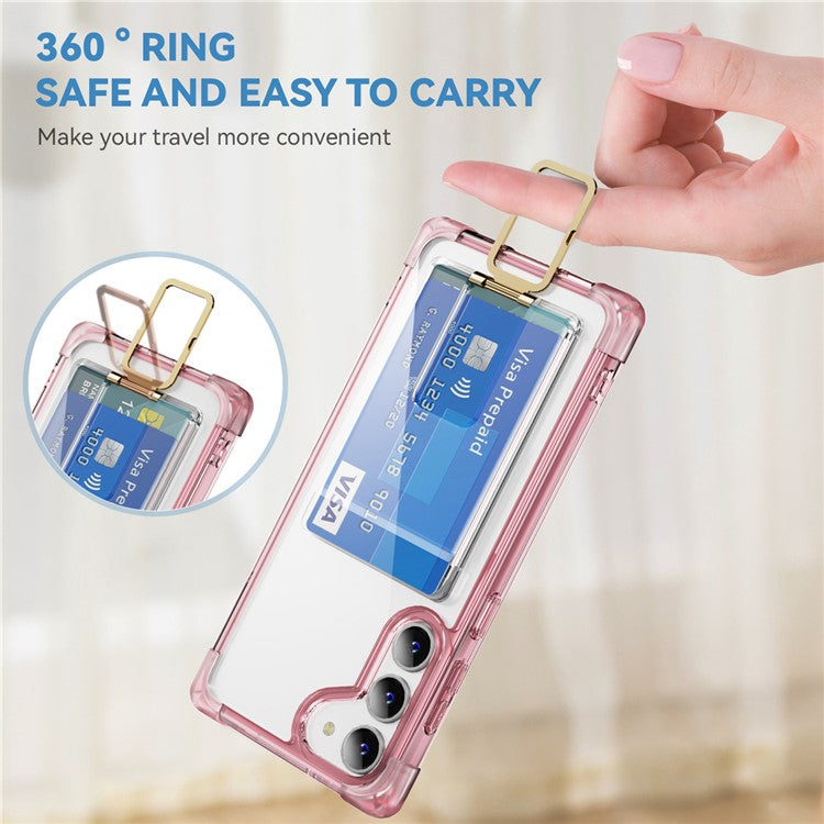 YSM Reinforced Corners Series for Samsung Galaxy S23+ Case Card Holder Clear Phone Cover - Transparent Pink