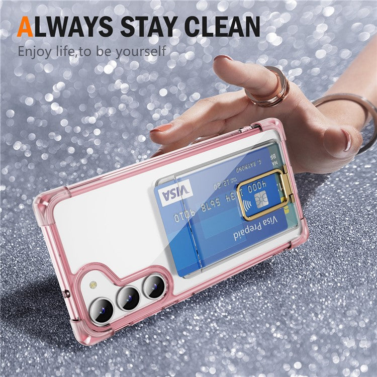 YSM Reinforced Corners Series for Samsung Galaxy S23+ Case Card Holder Clear Phone Cover - Transparent Pink