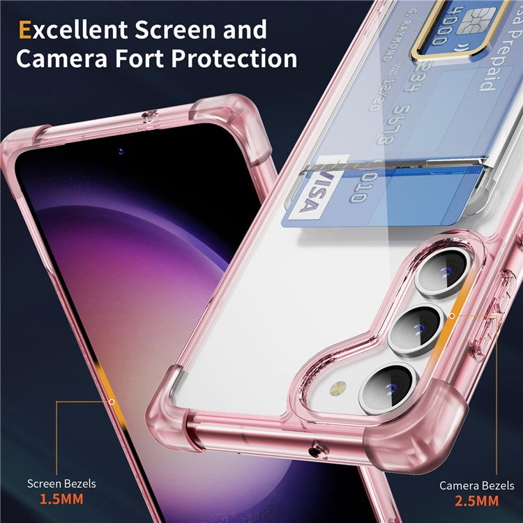 YSM Reinforced Corners Series for Samsung Galaxy S23+ Case Card Holder Clear Phone Cover - Transparent Pink