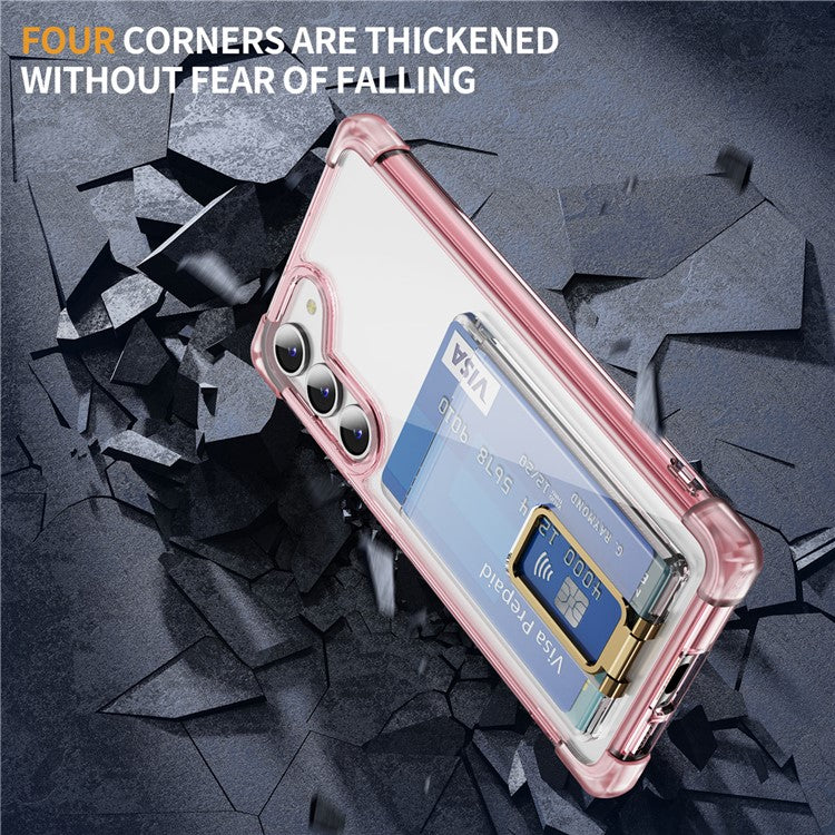 YSM Reinforced Corners Series for Samsung Galaxy S23+ Case Card Holder Clear Phone Cover - Transparent Pink