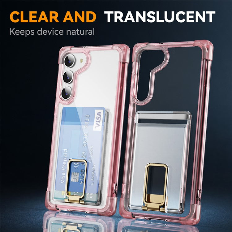 YSM Reinforced Corners Series for Samsung Galaxy S23+ Case Card Holder Clear Phone Cover - Transparent Pink