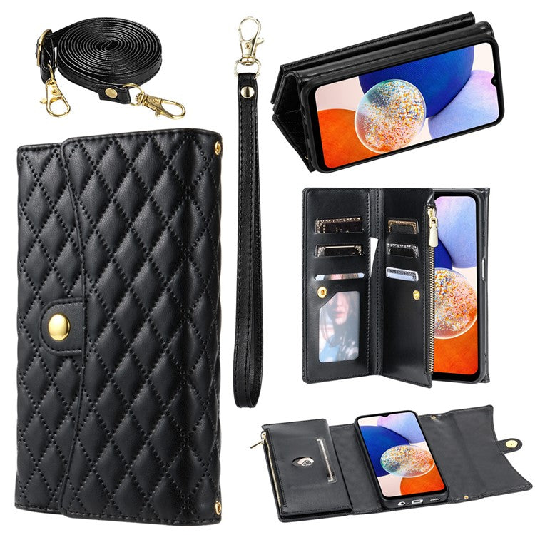 BKS-002 For Samsung Galaxy A24 4G (162.1 x 77.6 x 8.3mm) Leather Case Card Slots Phone Cover with Straps - Black