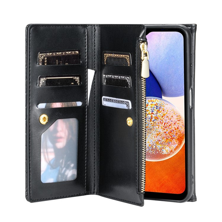 BKS-002 For Samsung Galaxy A24 4G (162.1 x 77.6 x 8.3mm) Leather Case Card Slots Phone Cover with Straps - Black