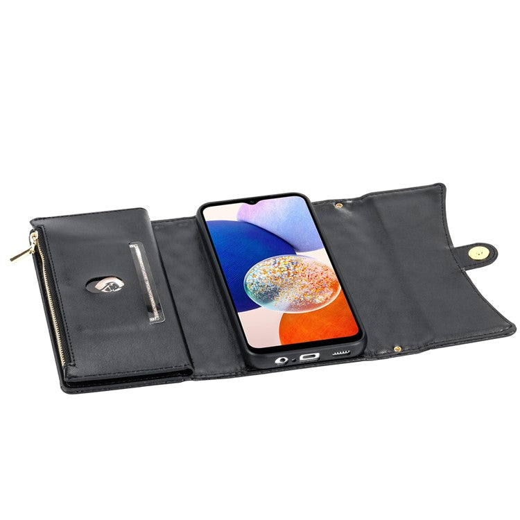 BKS-002 For Samsung Galaxy A24 4G (162.1 x 77.6 x 8.3mm) Leather Case Card Slots Phone Cover with Straps - Black