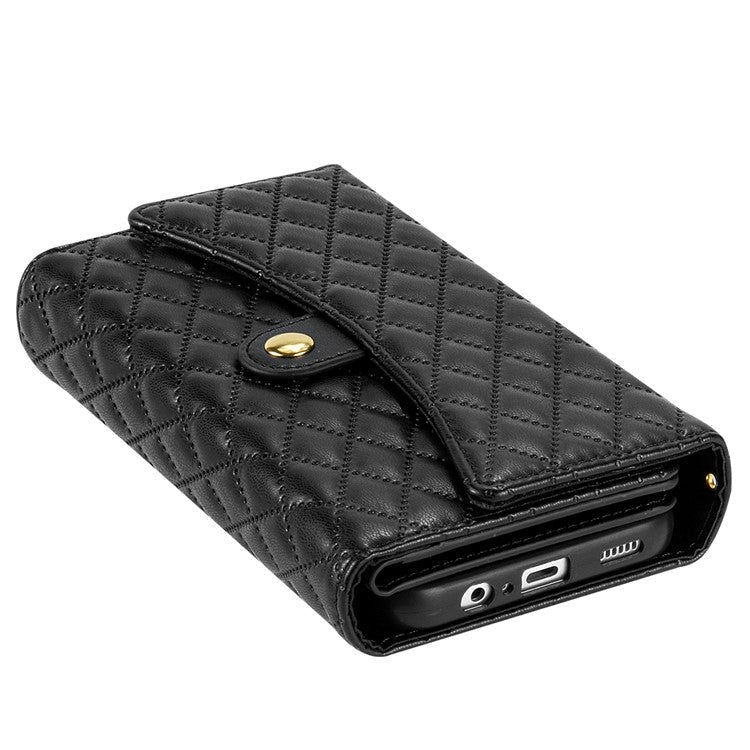 BKS-002 For Samsung Galaxy A24 4G (162.1 x 77.6 x 8.3mm) Leather Case Card Slots Phone Cover with Straps - Black