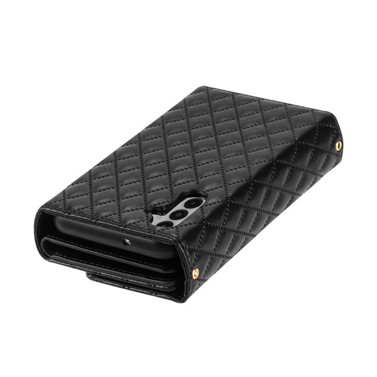 BKS-002 For Samsung Galaxy A24 4G (162.1 x 77.6 x 8.3mm) Leather Case Card Slots Phone Cover with Straps - Black